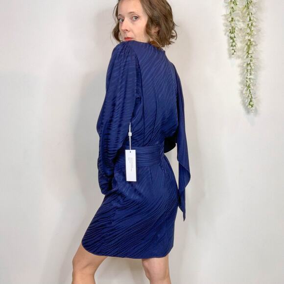 NWT RONNY KOBO 80s satin dress puff shoulder faux wrap draped - Picture 3 of 15